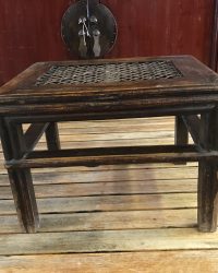 Wooden Stool with Rattan Top