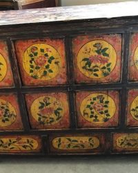 Larger Tibetan Cabinet with Orange and Yellow Floral Design